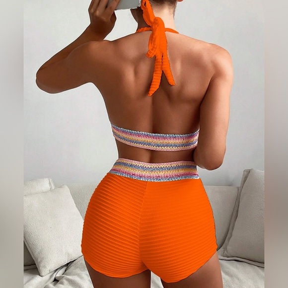 Backless Textured Halter Neck Two-Piece Swim Set - Picture 7 of 10